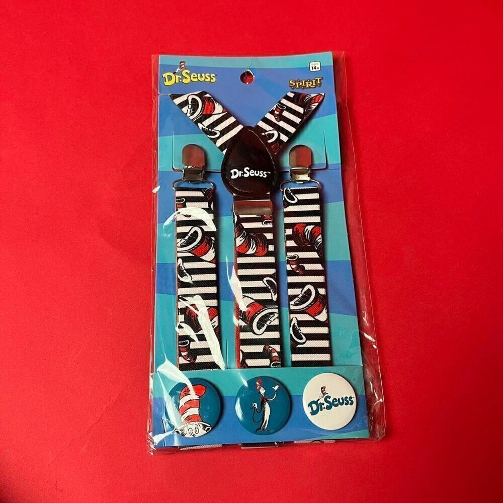 Spirit Halloween / cat in the hat suspenders and button pin set 🖤🤍